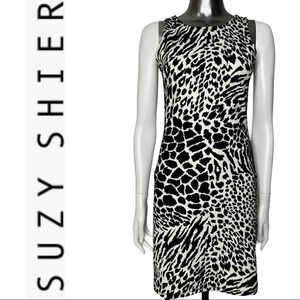 🛍️3/$40 Suzy Shier Sleeveless Animal Print Sheath Dress  Black White Small